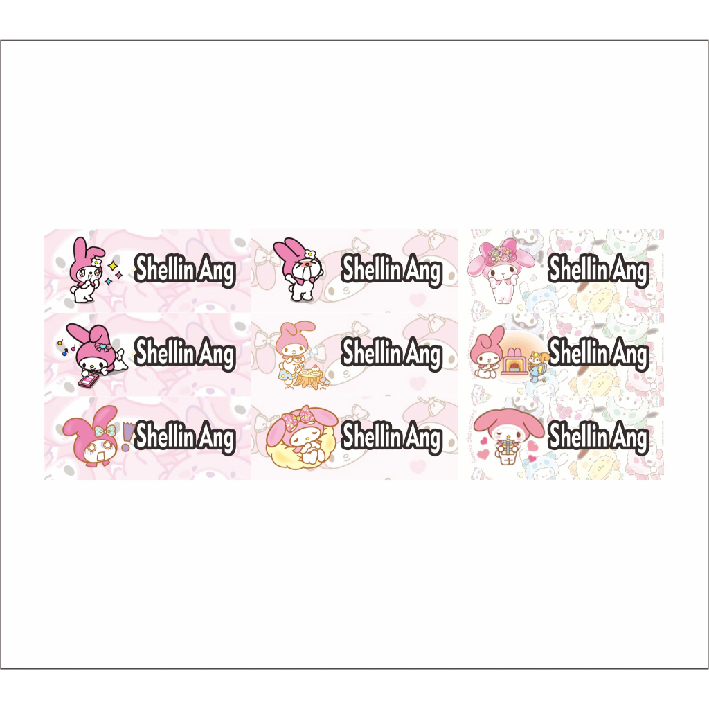 

stiker label nama water proof tahan air vinyl size 4,5x1,7cm melody sanrio hello kitty
