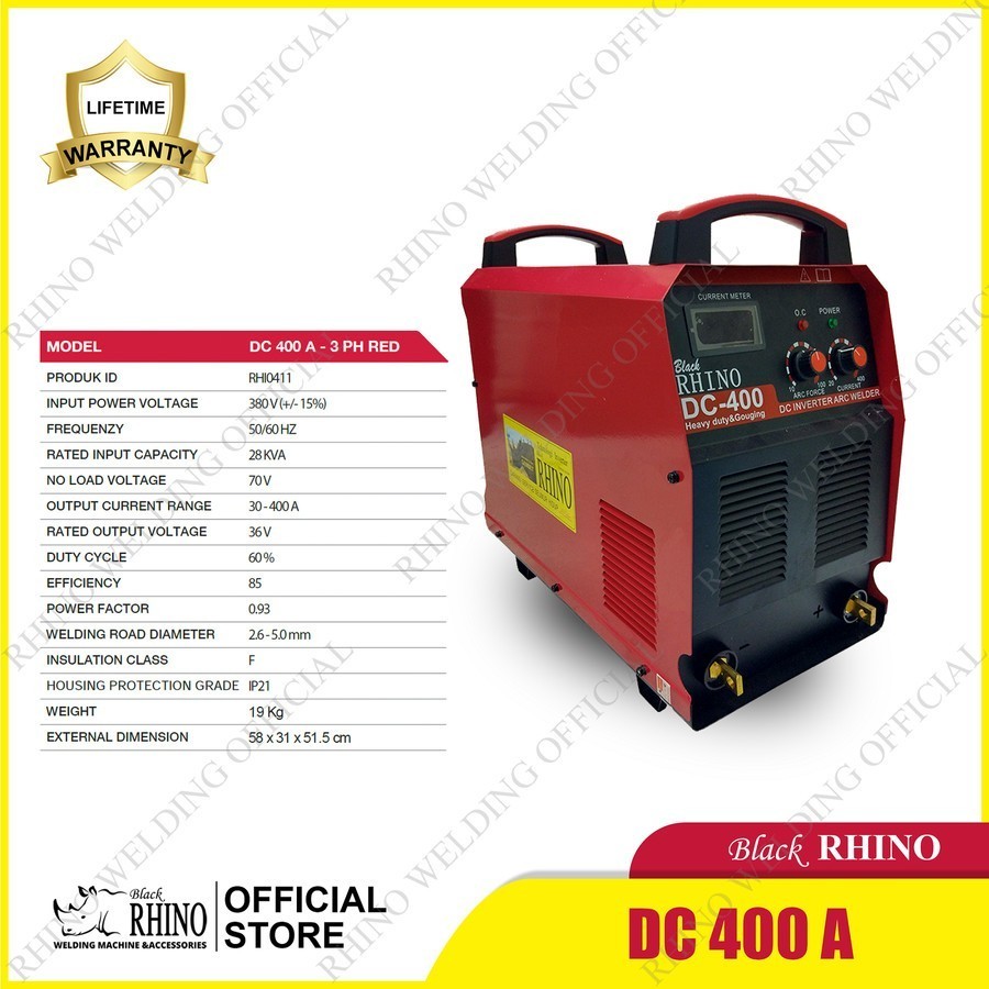 Mesin Las MMA Rhino DC 400 - Inverter Heavy Duty