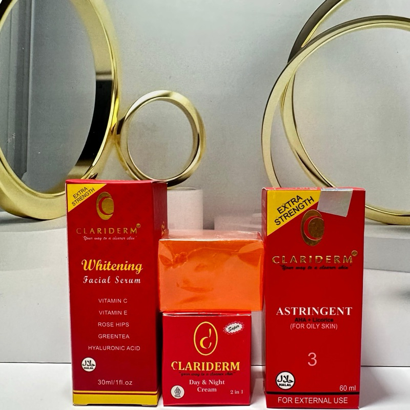PAKET CLARIDERM WITH TONER MURAH/ ORI SUSUN/SUPER (TONER, SERUM, CREAM, SABUN) free lisptik hare war