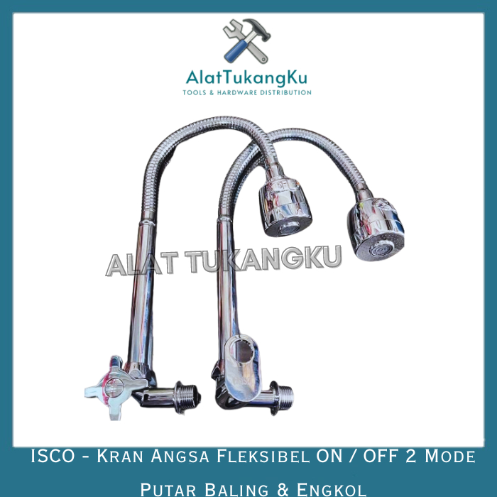Isco - Kran Angsa Fleksibel Stainless Steel Tombol On Off / Keran Air Cuci Piring Kran Air Flexible 