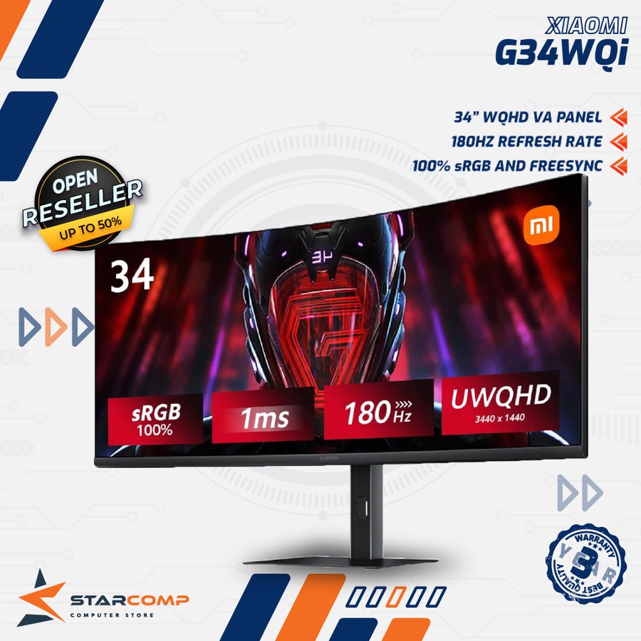 Monitor Xiaomi Mi 34" G34WQi WQHD Ultrawide 180Hz Curved Gaming G34