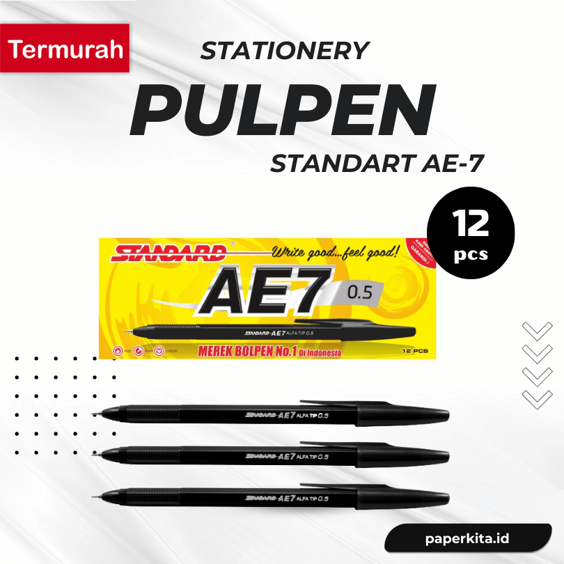 

Pulpen Standart AE7 12 PCS / Pen Bolpoin AE-7 Bolpen 0.5 Hitam