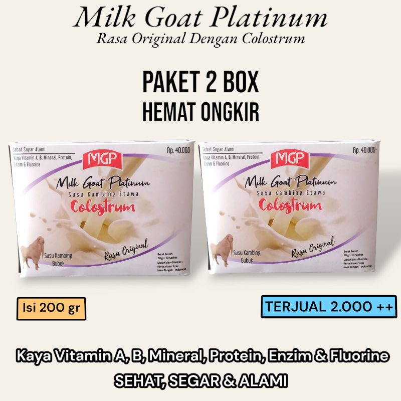 

Susu Kambing Etawa Rasa Original 2 Produk Isi 20 Sachet 400 gram, Milk Goat Platinum ( MGP), Bagus Untuk Kesehatan Tulang & Sendi