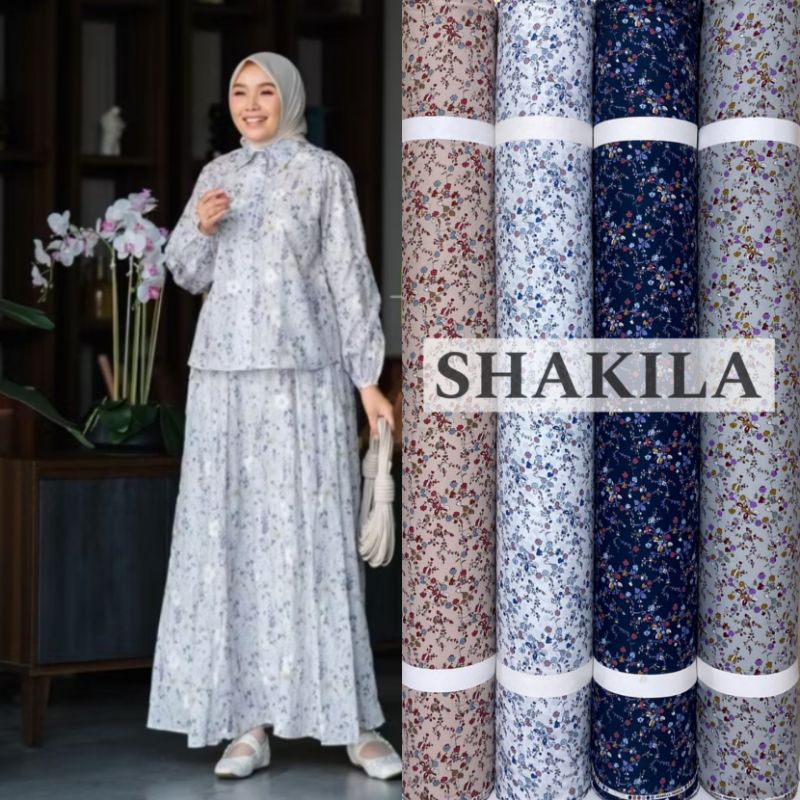 Kain Shakila Premium Motif Bunga Elora harga per setengah meter