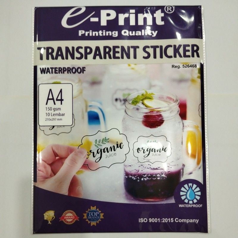 

e-PRINT TRANSPARENT STICKER 150GSM UKURAN A4 - WATERPROOF