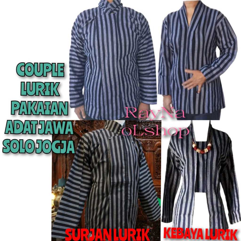SEPASANG BAJU KEMEJA JAWA PRIA WANITA | KEBAYA LURIK ABU HITAM + SURJAN LURIK ABU HITAM | SETELAN CO