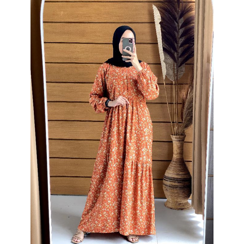 Gamis Rayon Jumbo Patricia DFASHION | Gamis Motif Bunga Kecil Adem & Nyaman | Gamis Kekinian Premium