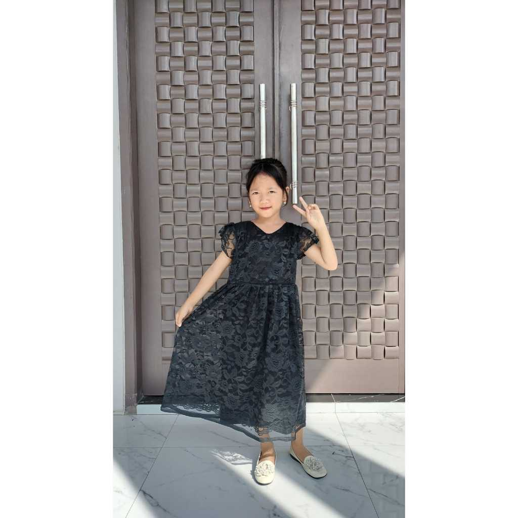 DRESS ANAK BAJU PESTA ANAK BROKAT TILE WARNA HITAM