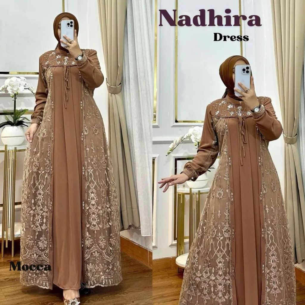 Nadhira Dress Brukat Bahan Ceruty Babydol Model Gamis Terbaru Dress Kondangan ELF