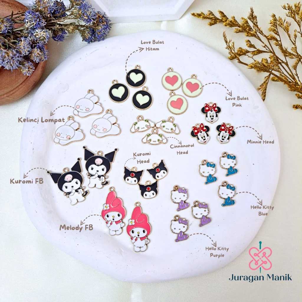 10pcs CHARM ENAMEL EPOXY BAHAN ALLOY MOTIF BUNGA KARAKTER BANYAK