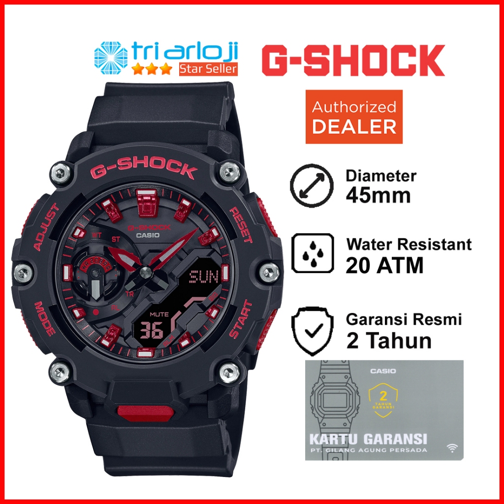 Casio G-SHOCK GA-2200BB-1ADR Jam Tangan Pria GShock GA2200BB GA-2200BB-1A GA-2200BB Hitam Merah