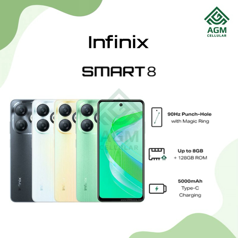 HANDPHONE INFINIX SMART 8 RAM 4GB/128GB (Timber Black, Crystal Green, Shiny Gold, Galaxy White)