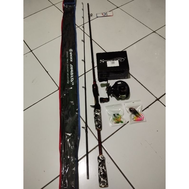 Joran iroly Diablo satu set DB662BC 198cm +reel bc 6.3-1+ umpan 2pcs