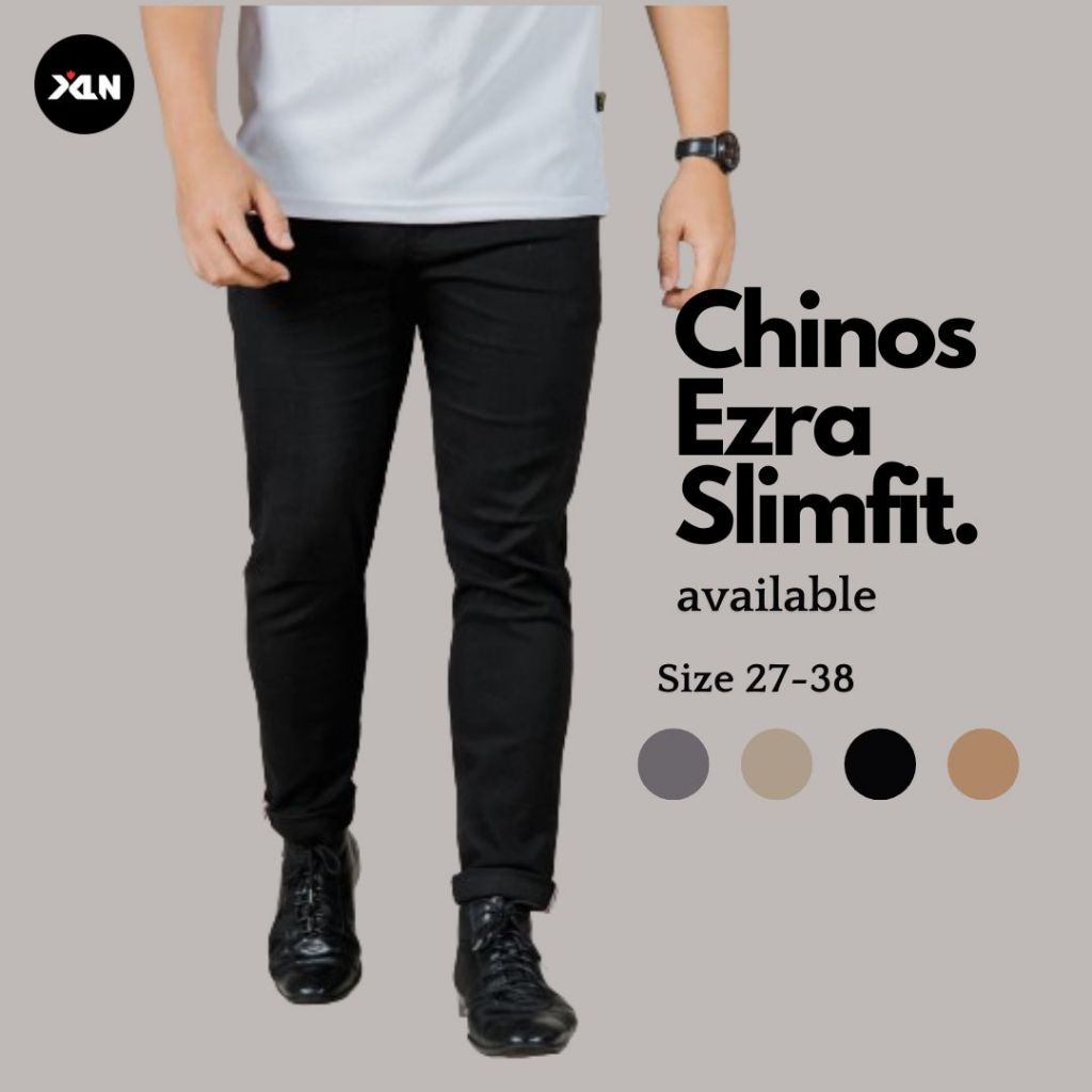 Celana Chino Pria Panjang Slim fit Casual Bahan Melar Dewasa Ezra