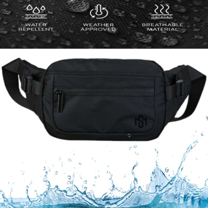 Tas Selempang Waistbag pria Warna Hitam Polos