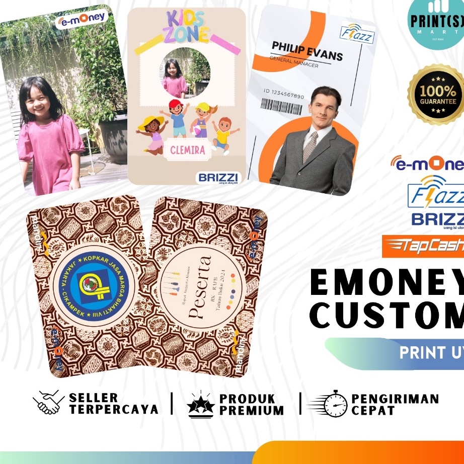 BISA COD EMoney  EToll Custom Print Foto ID Card Gambar Saldo Nol Emoney Mandiri Flazz BCATAPCASHBri