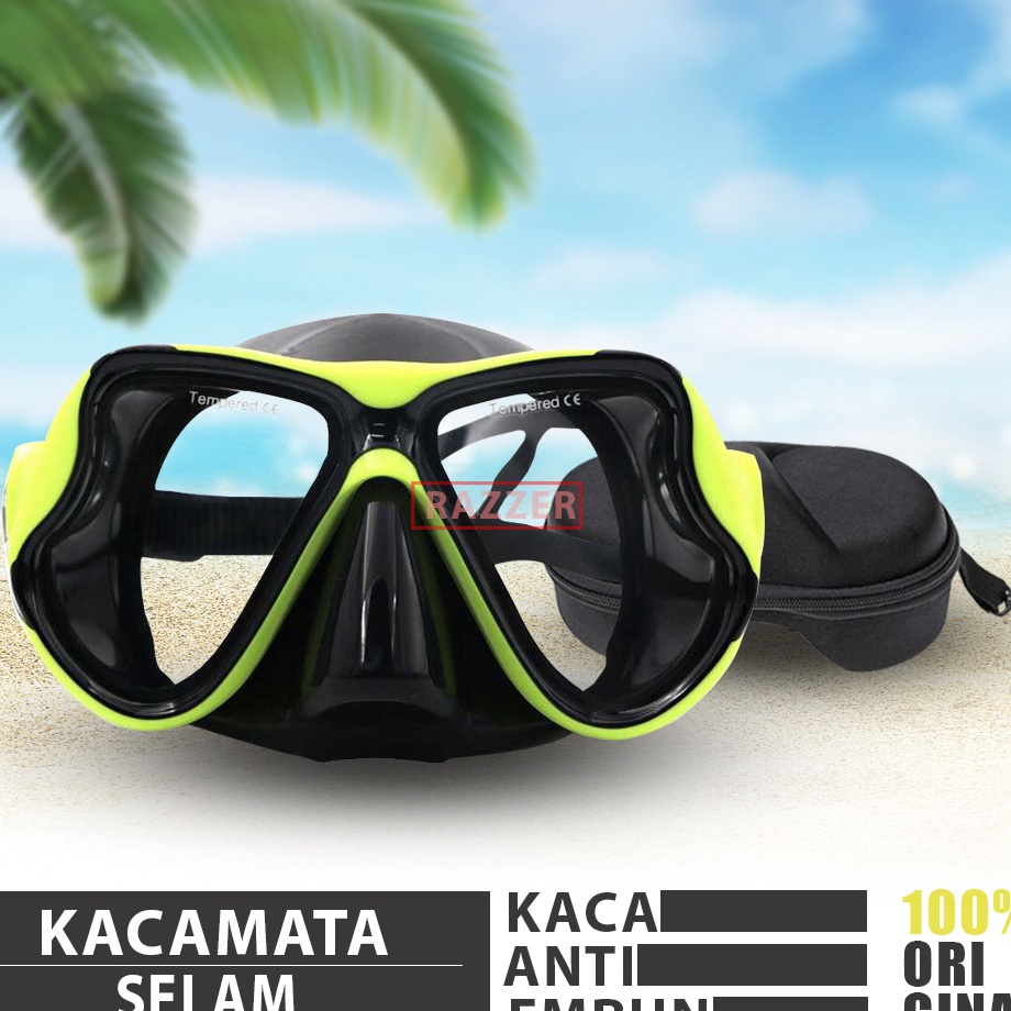 Free Pengemasan  ORIGINAL Kacamata Selam Laut  Penutup Kuping Scuba Diving Tempered Glass Kacamata S