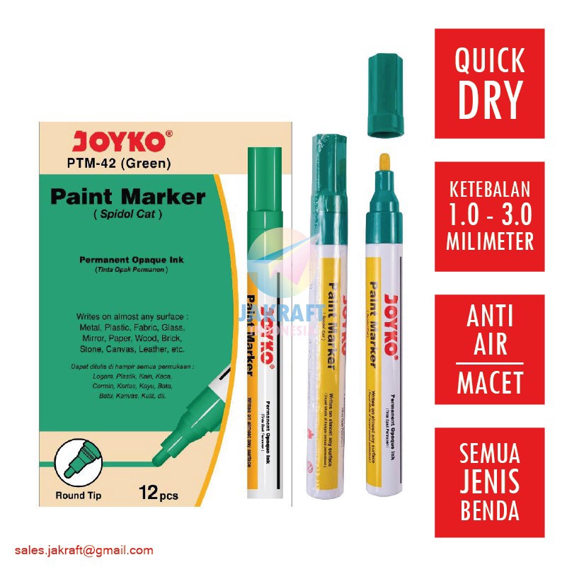 

TREND 1 Pcs Spidol Cat Permanent Paint Marker JOYKO PTM42 Hijau Green Serbaguna Permanen Tidak Bisa Dihapus