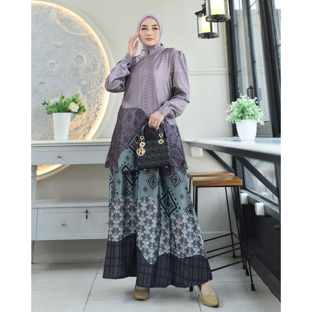 Jhonem setrok stelan rok tunik silk silky  premium motif etnik by Jhonem Fashion