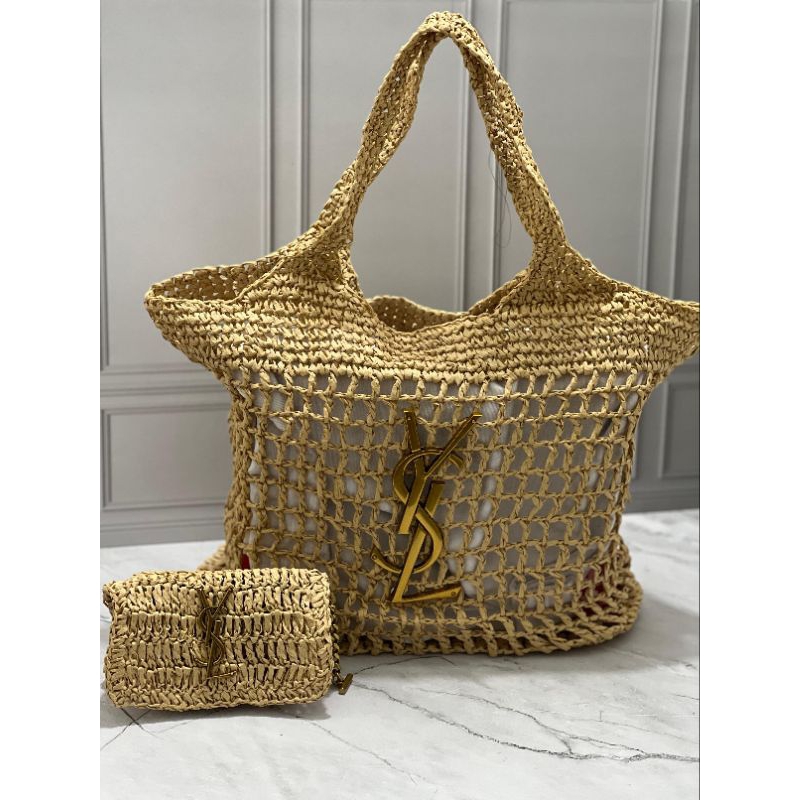 TAS YSL iCare Raffia Suprem Ori Tote Bag Import