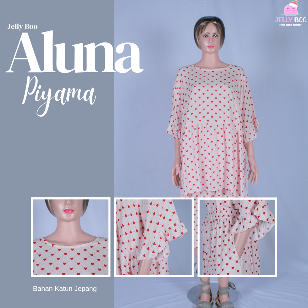 Setelan Piyama Tidur Aluna / One Set Piyama Rayon / Baju Tidur Adem Bahan Rayon Premium / Baju tidur
