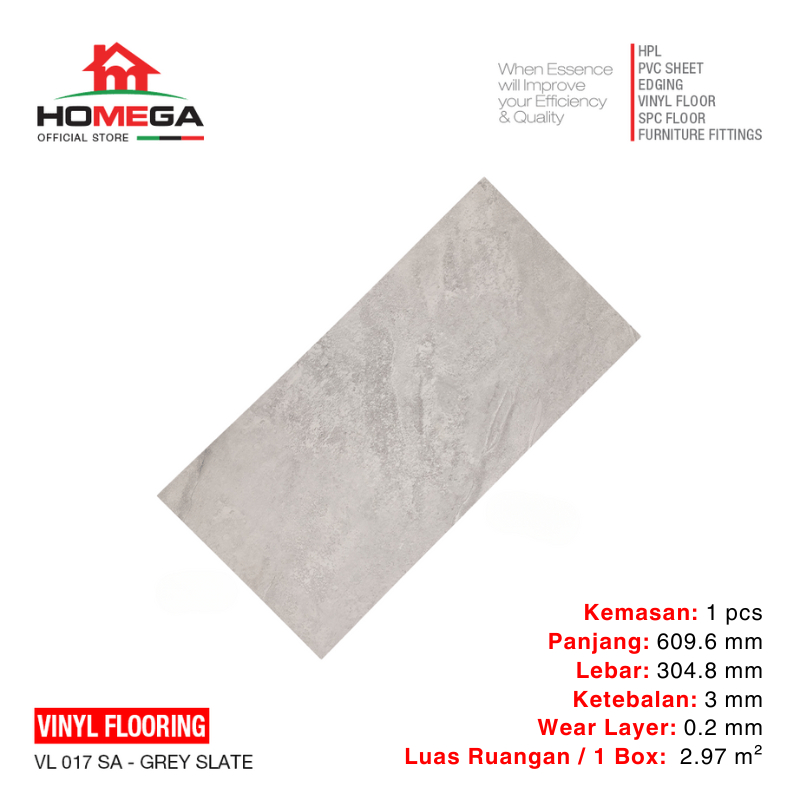 HOMEGA VINYL Flooring - Lantai Kayu Parket Parkit Parquet Stiker - Tekstur Stone Grey Slate - 1 Pcs