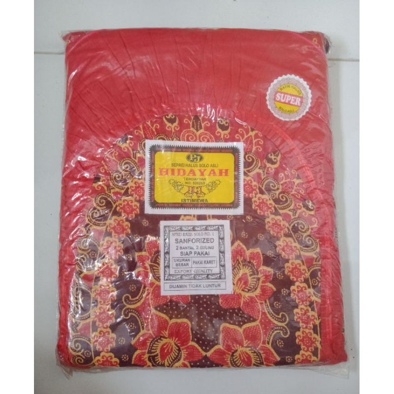 Sprei Batik Solo Asli/Sprei Katun/Sprei Halus/Sprei Hidayah 160x200 Warna MERAH