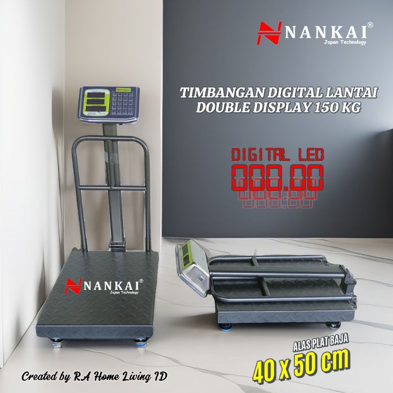 TIMBANGAN DIGITAL 150KG NANKAI 40x50 LIPAT + PAGAR BATERAI CHARGER 150 KG