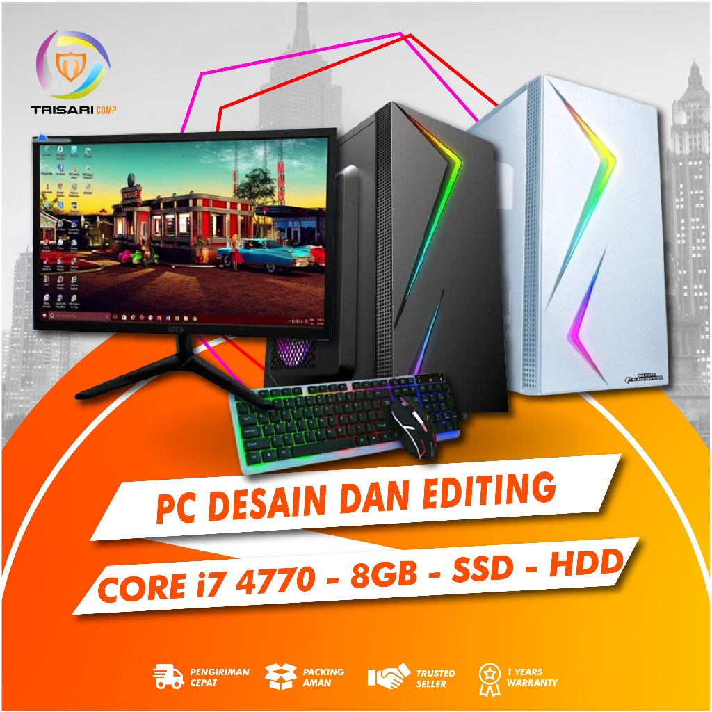 PC RAKITAN KOMPUTER HEMAT LENGKAP  INTEL CORE I7 4790 | RAM 16 GB  | SSD 256GB | LED 19 INCH