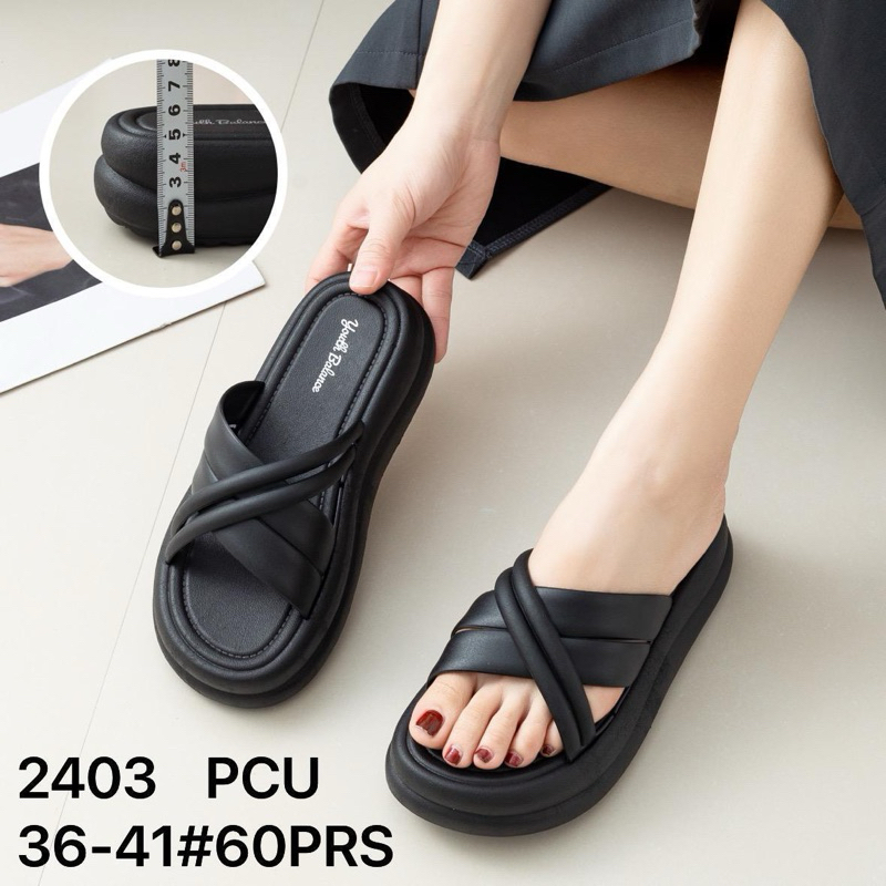 SANDAL WEDGES KARET WANITA IMPORT BALANCE 2403