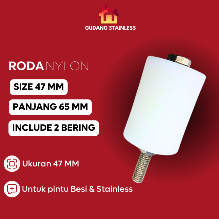 Roda Pagar Nylon 47 mm Pintu Pagar Besi Stainless