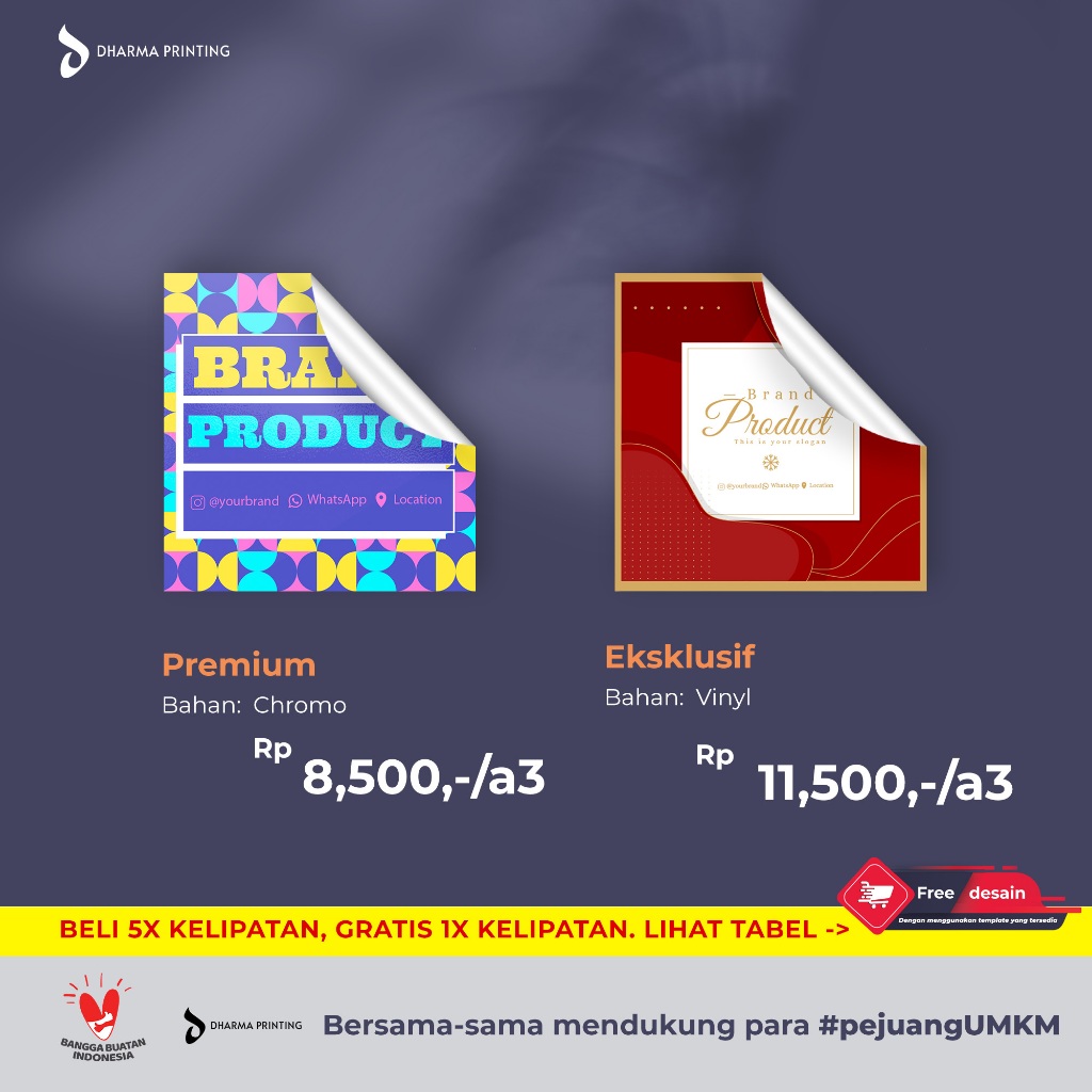 

[CUSTOM UKURAN/A3] [FILE READY SEHARI JADI] CETAK STIKER LABEL KOTAK CHROMO / VINYL [ANTI AIR]