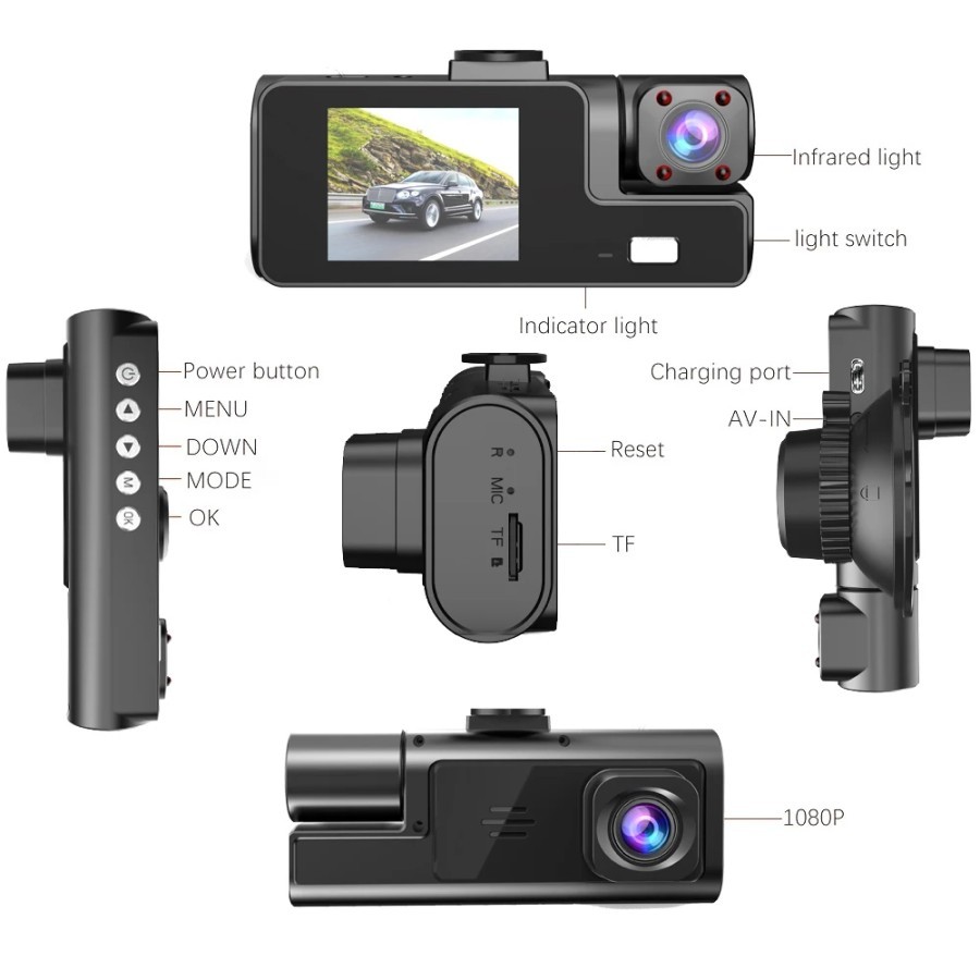 kamera mobil 3 kamera Wifi FHD layar 2 inch night vision dashcam A22