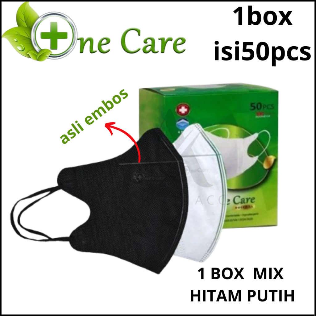 Masker Duckbill One care 4Ply Masker Duckbill Disposable FaceMask Putih Hitam