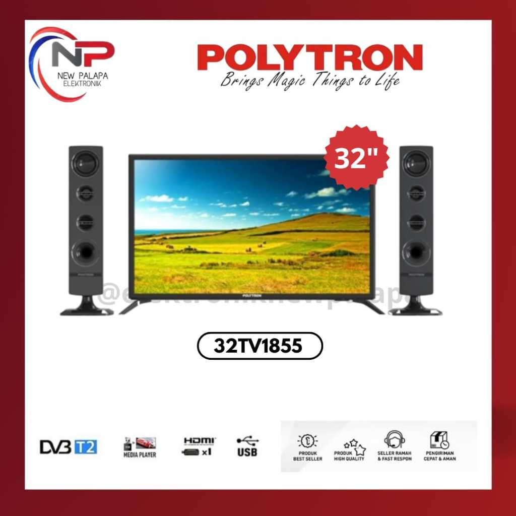 LED Digital+Speaker Tower TV Polytron 32inch 32TV1855 - Led Polytron 32inch PLD-32TV1855  Tanpa STB
