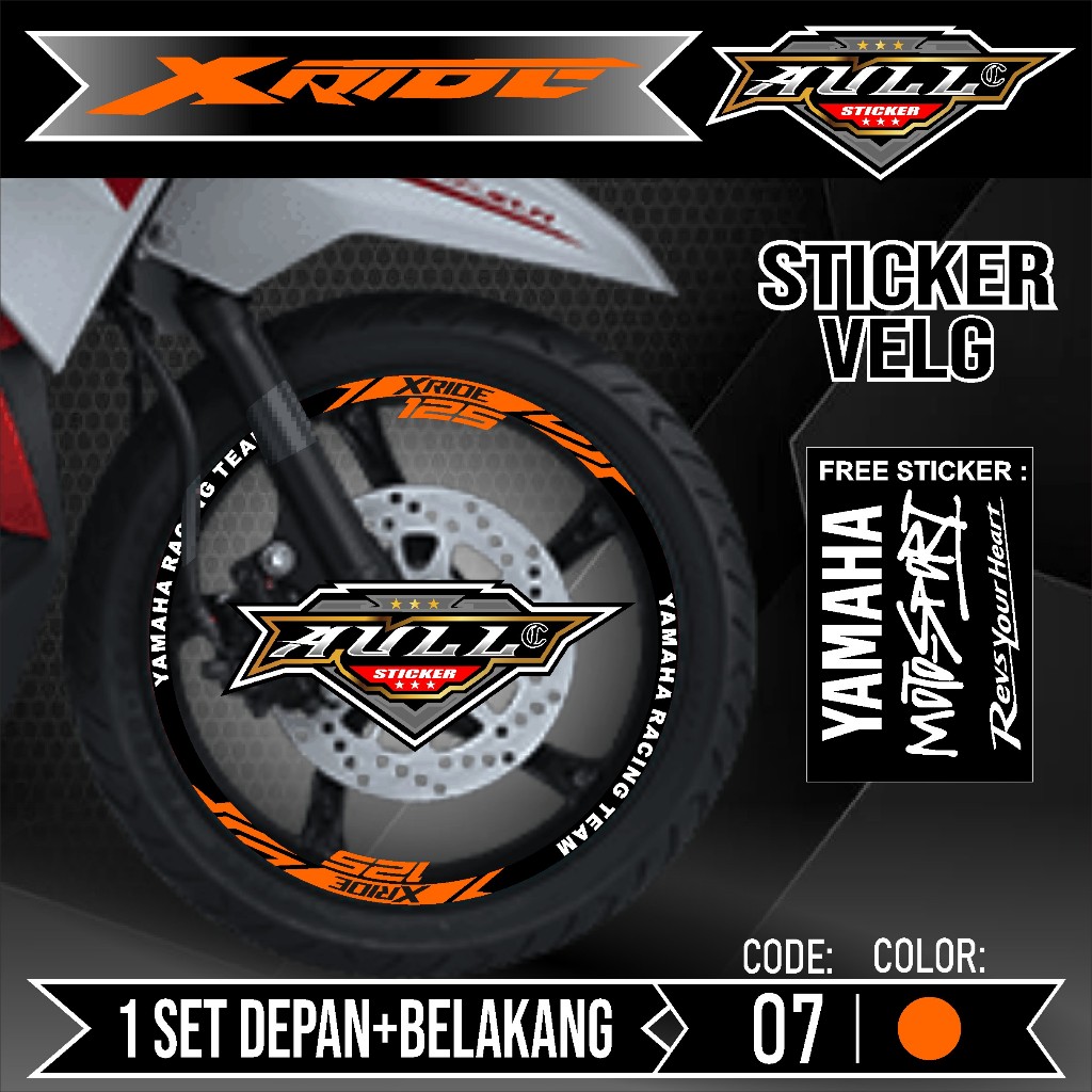 Stiker Velg XRIDE Cutting Velk Motor Yamaha XRIDE List Sticker Velk Ban Variasi Lengkap Set Depan Be