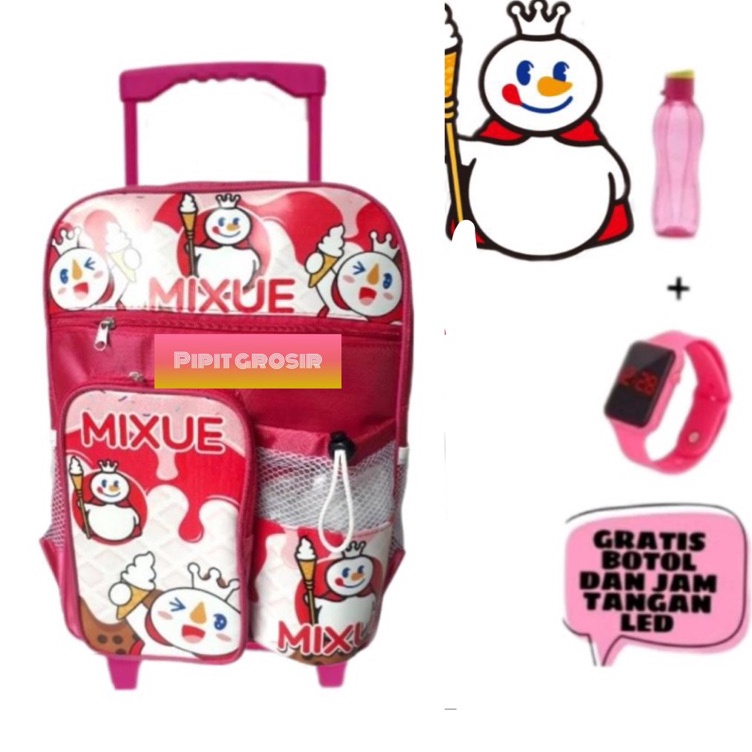 KODE U72F Tas ransel dorong troli anak mixue tas troli mixue gratis botol dan jam