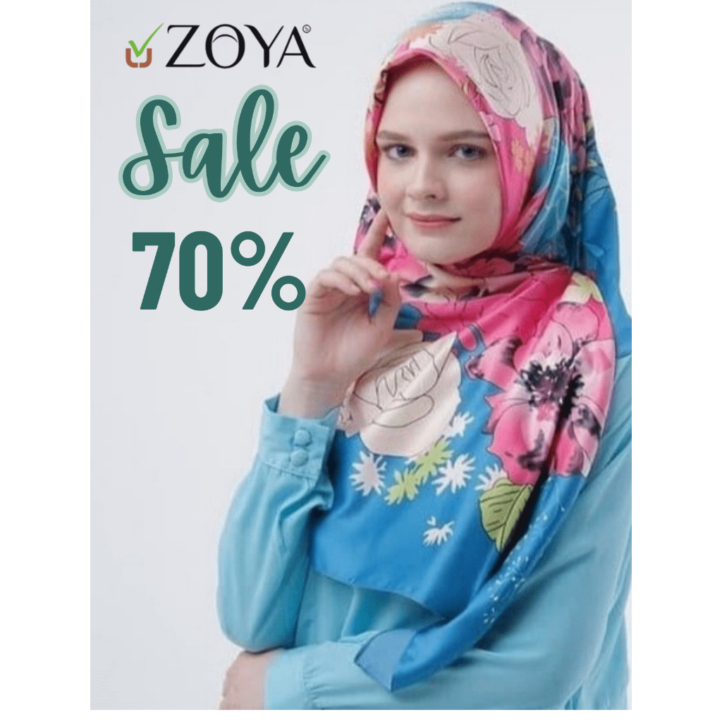 SALE 55% [ZOYA] KERUDUNG HIJAB SEGI EMPAT MOTIF BUNGA ABSTRAK SATIN POLYWOOL SYARI JUMBO