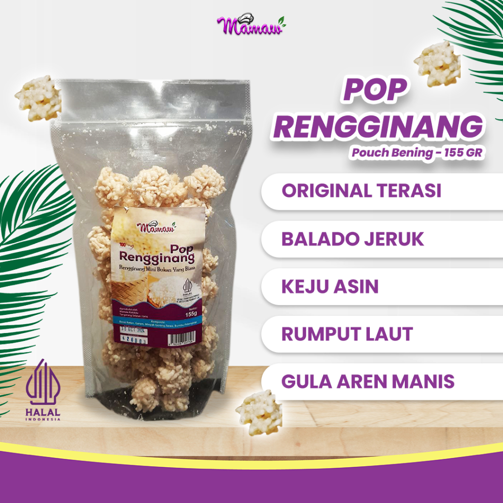 

Pop Rengginang Mamaw Snack Cemilan Pouch Bening 145gr | Balado, Keju, Rumput Laut, Gula Aren, Original