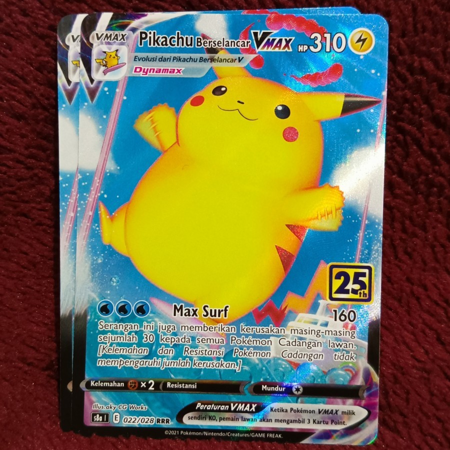Pikachu Berselancar VMAX v max 25th s8a - Pokemon TCG Indonesia foil
