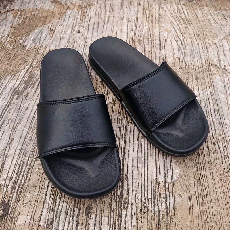 Sandal Pria Kekinian Polos Sandal Wanita Unisex Slide Hitam Sandal Slide Terbaru Anti Jebol Upper Lo