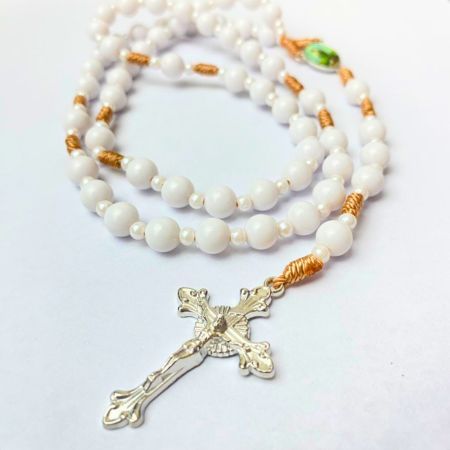 Rosario KATOLIK parel susu putih lilit tali variasi souvenir