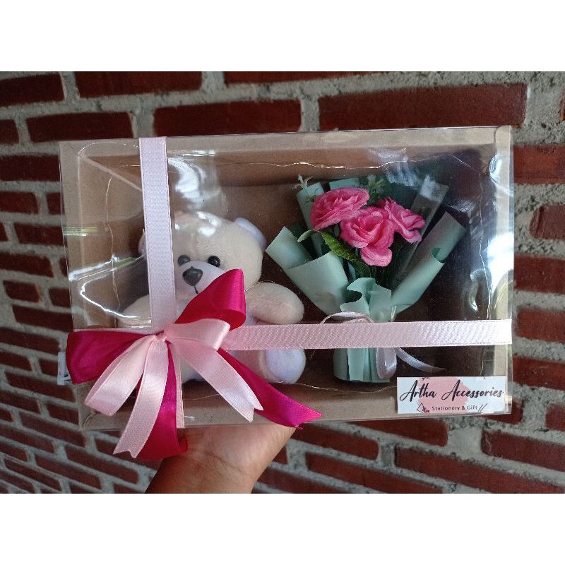 BONEKA BOX MIKA BUKET BUNGA LED