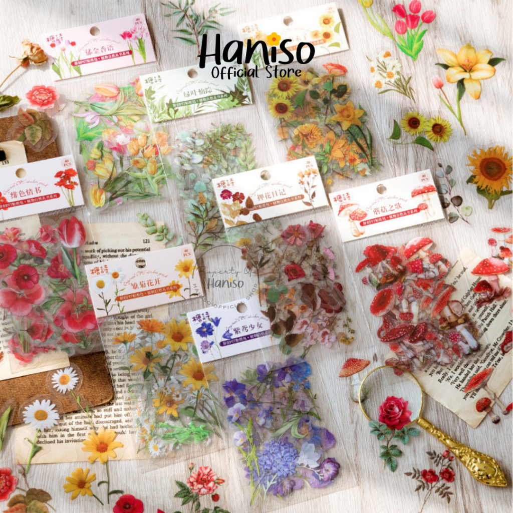 

40pcs Stiker Bunga Aesthetic Hiasan DIY Flower Scrapbook Jurnal Waterproof