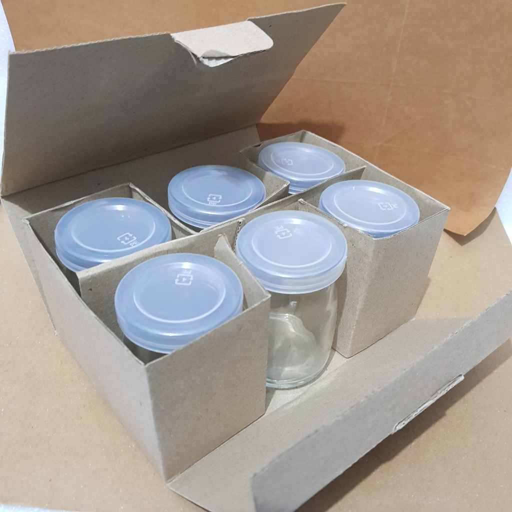 / 6 ( enam ) Botol Kaca pudding Jar Toples  / gelas kaca Untuk Puding Selai susu yoghurt READY STOCK