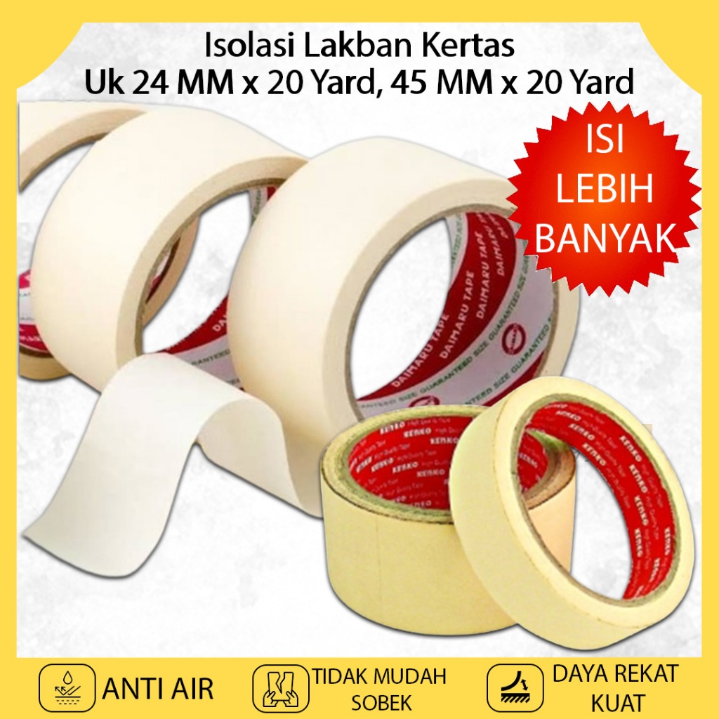 

Lakban KERTAS Uk 24mm x 20m 45mm x 20m Isolasi Plester Tape Lem Perekat Sticky Solasi Selotip Lem Kardus Paket Online Shop