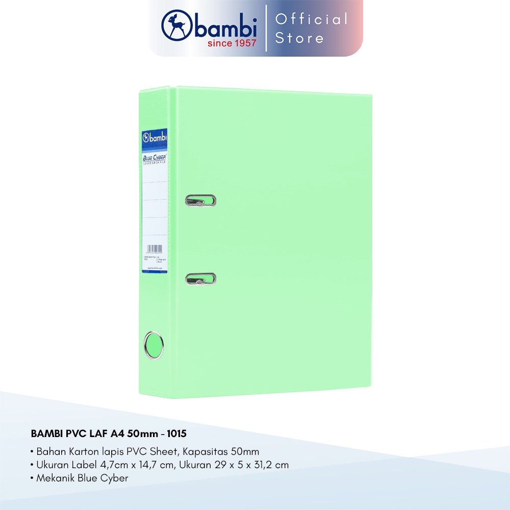 

Bambi Ordner A4 MID SIZE 50 mm Pastel Green PVC Lever Arch File A4 kode 1015