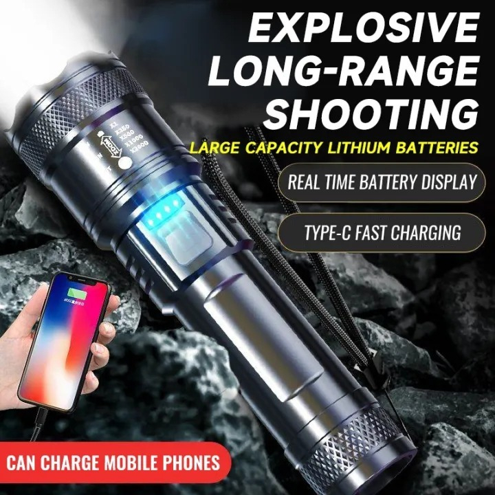 Senter LED Super Terang XHP50 10000 Lumens Lampu SWAT Jarak Jauh Waterproof