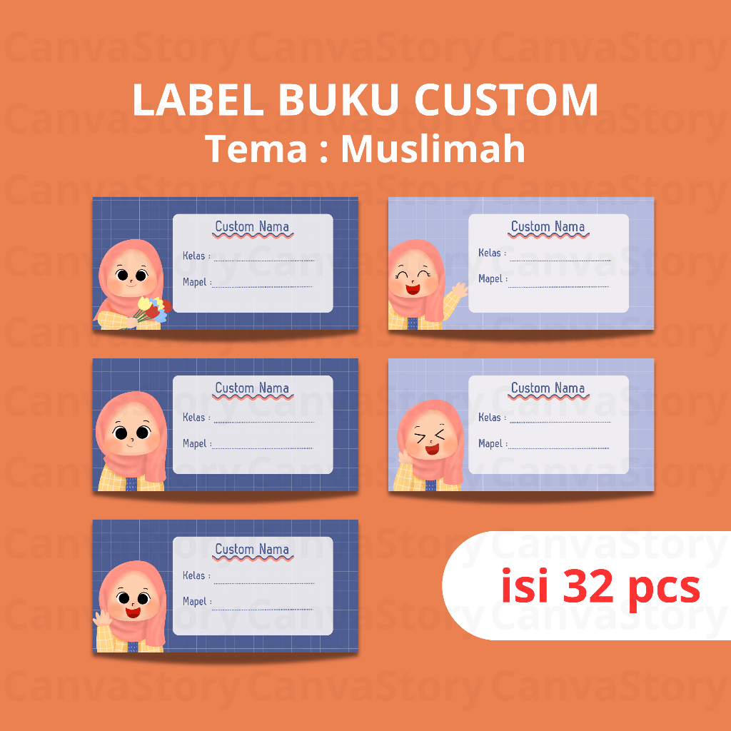 

LABEL NAMA BUKU ISI 32 | STIKER NAMA BUKU | STIKER MAPEL TEMA MUSLIMAH