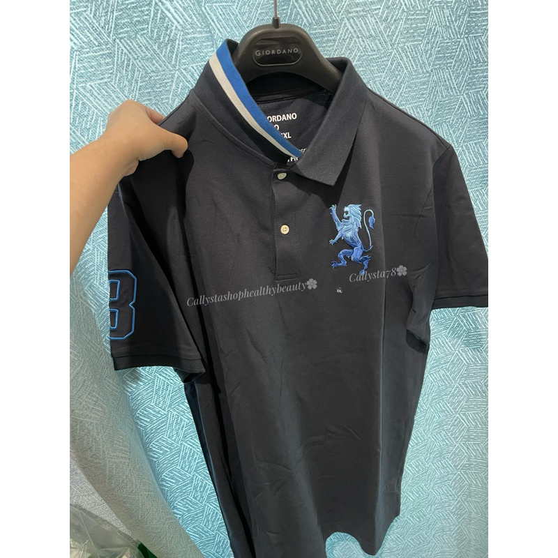 Giordano Polo Shirt Man Lion 3D Signature Navy size XXL